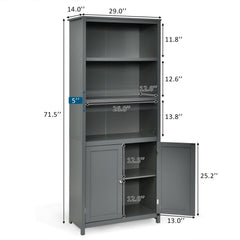 Tall Bookcase with 3 Open Shelves and a 2 Door Cabinet, Grey