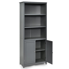 Tall Bookcase with 3 Open Shelves and a 2 Door Cabinet, Grey