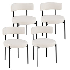 Set of 4 Cream Boucle Style Dining Chairs with 20.5 Inch Round Seats, Curved Backs and Black Metal Legs