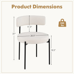 Set of 4 Cream Boucle Style Dining Chairs with 20.5 Inch Round Seats, Curved Backs and Black Metal Legs