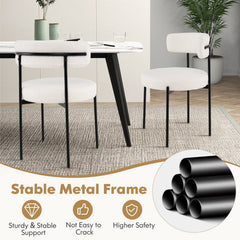Set of 4 Cream Boucle Style Dining Chairs with 20.5 Inch Round Seats, Curved Backs and Black Metal Legs
