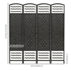 4 Panel Folding Room Divider, Portable Privacy Screen, Wave Fiber Room Partition for Home Office, Black