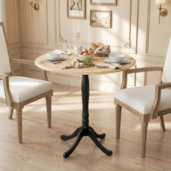 Dining Table for 2-4 People, Modern Round Kitchen Table with Pedestal Steel Base, 80cm, Natural Wood and Black