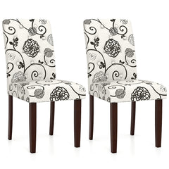 Set of 2 Button Tufted Dining Chairs, Cream with Black Floral Print, 5.5 Inch Sprung Seat and High Curved Back