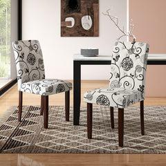 Set of 2 Button Tufted Dining Chairs, Cream with Black Floral Print, 5.5 Inch Sprung Seat and High Curved Back