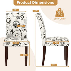 Set of 2 Button Tufted Dining Chairs, Cream with Black Floral Print, 5.5 Inch Sprung Seat and High Curved Back