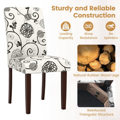 Set of 2 Button Tufted Dining Chairs, Cream with Black Floral Print, 5.5 Inch Sprung Seat and High Curved Back