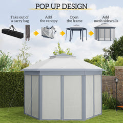 13' x 13' Pop Up Canopy Tent with Netting and Carry Bag, Instant Sun Shelter, Coffee and Beige