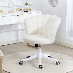 Office Chair, Armless Swivel Desk Chair with Adjustable Height, Backrest, Tilt Function for Office, Vanity, Cream White