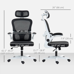 Mesh Office Chair, Ergonomic Desk Chair with Flip-up Armrest, Rotatable Headrest, Adjustable Lumbar Support, Pink