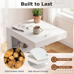 C-shaped End Table with Wheels and Adjustable Desktop for Sofa Couch Bedside-White
