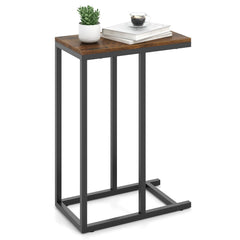 C-shaped Side Table with Heavy-duty Metal Frame-Rustic Brown