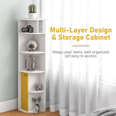 5-Tier Corner Bookcase, Storage Bookshelf, Freestanding Display Shelves with Open Compartments and Cabinet for Home Office, Living Room, Study, Black