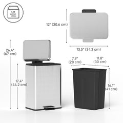 Garbage Bin, Soft-Close Trash Can with Foot Pedal, 5 Gallon (20 L) Garbage Can with Removable Inner Bucket, Matte Black