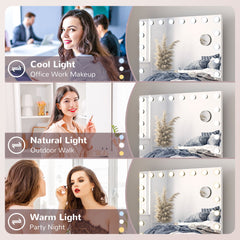 Hollywood Vanity Mirror with Lights, 31.5" x 24.4" Lighted Makeup Mirror with 3 Colour, 10X Magnifying, USB Port, White