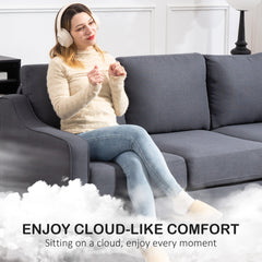 3 Seater Sofa, Modern Couch with Pocket Spring, Linen Upholstered, Thick Padded, Beige