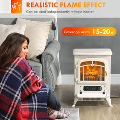 16" Freestanding Electric Fireplace Heater Fire Stove with Wood Burning Flame 750/1500W Black
