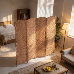 6ft Folding Room Divider, 3 Panel Wall Partition with Wooden Frame for Bedroom, Home Office, Natural