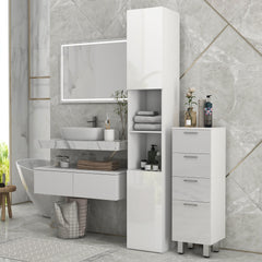 Tall Bathroom Cabinet, High Gloss Storage Cabinet with Doors and Adjustable Shelves, 11.8" x 11.8" x 71.5", Black
