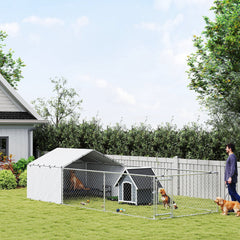 Galvanized Steel Dog Kennel Outdoor with Waterproof & UV-Resistant Cover for Large Dogs, 13.1' x 7.5' x 7.5'