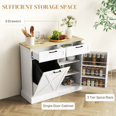 10 Gallon Hidden Garbage Bin Cabinet, Tilt Out Trash Cabinet w/ 2 Drawers, Freestanding Kitchen Island, Black
