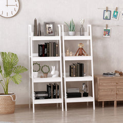 Set of 2, 4 Tier Ladder Shelf Bookcase, Multi-Use Display Rack, Storage Shelving Unit Display Stand, Flower Plant Stand, Home Office Furniture, Black