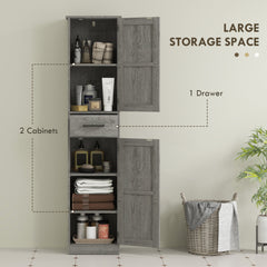 67" Tall Bathroom Cabinet, Narrow Bathroom Storage Cabinet with Drawer, Barn Doors and Adjustable Shelves, Black