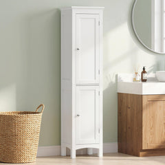 Tall Bathroom Cabinet, Freestanding Storage Organizer with Adjustable Shelves and Cupboards, 15" x 13" x 63", Black