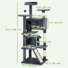 54" Cat Tree, Multi-Level Cat Tower with Scratching Posts, Cat Condos, Bed, Platforms, Ramp, Toy Ball, Beige