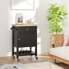 Kitchen Cart on Wheels, Rolling Kitchen Island Cart with Wood Top, Towel Rack, Drawer and Shelf for Dining Area, Grey