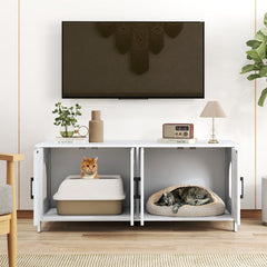 Cat Litter Box Enclosure for 2 Cats Modern Kitty Litter Box Furniture Hidden-White