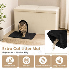 3-in-1 Cat Litter Box Enclosure with Removable & Movable Divider for Pets-Beige