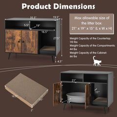 Cat Litter Box Enclosure with Storage Compartments and Pet Scratcher