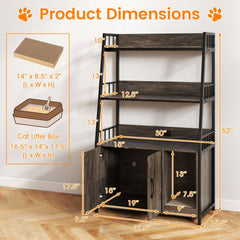 Cat Litter Box Enclosure with Storage Shelves and Scratching Pad-Gray