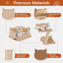 Four Piece Cat Wall Set with a Linen Hammock, Sisal Stairs and a Perch