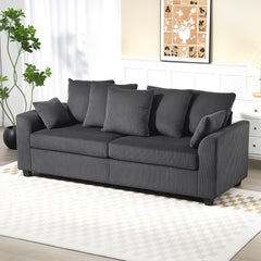 Corduroy Couch, 3 Seater Sofa, Modern Upholstered Couch with Curved Armrests and 8 Removable Pillows, Dark Grey
