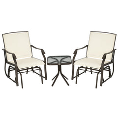 3 Piece Patio Glider Set Outdoor Gliders with Breathable Mesh Seat, Glass Top Table for Garden, Yard, Grey