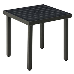 Outdoor Side Table, Patio End Table with Umbrella Hole, Small Coffee Table with Steel Frame for Balcony, Black