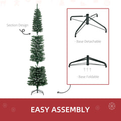 6FT Artificial Snow Dipped Christmas Tree Xmas Pencil Tree Holiday Home Indoor Decoration with Foldable Black Stand, Green