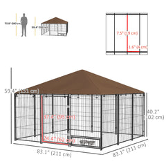 4.6' x 4.6' x 5' Outdoor Dog Kennel with Canopy, Rotating Bowls, Coffee