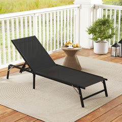 Set of 2 Foldable Chaise Lounges with 5 Level Backrests to Flat, Black
