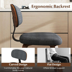 Set of 2 Chenille Dining Chairs, Dark Grey with Walnut Tone Bentwood Legs and Black Metal Back Bracket
