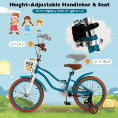 18 Inch Kids Bike with Front Handbrake and Rear Coaster Brake, Turquoise