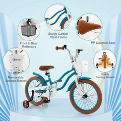18 Inch Kids Bike with Front Handbrake and Rear Coaster Brake, Turquoise
