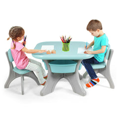 3 Piece Kids Activity Table and 2 Chair Set with Storage Bins, Green and Grey