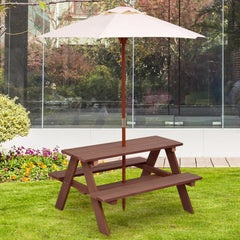Wooden Kids Picnic Table with Bench Seats and Removable Umbrella, 4 Seats, Fir Wood
