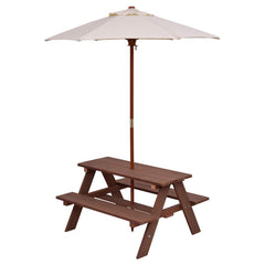 Wooden Kids Picnic Table with Bench Seats and Removable Umbrella, 4 Seats, Fir Wood