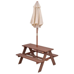 Wooden Kids Picnic Table with Bench Seats and Removable Umbrella, 4 Seats, Fir Wood