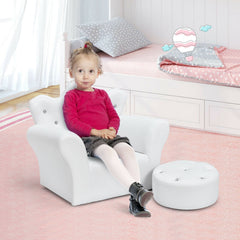 Kids Upholstered Princess Chair with Ottoman, Gem Buttons in White