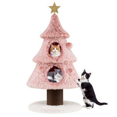 48.5 Inch Pink Christmas Tree Cat Tower with Two Condos and a Jute Post